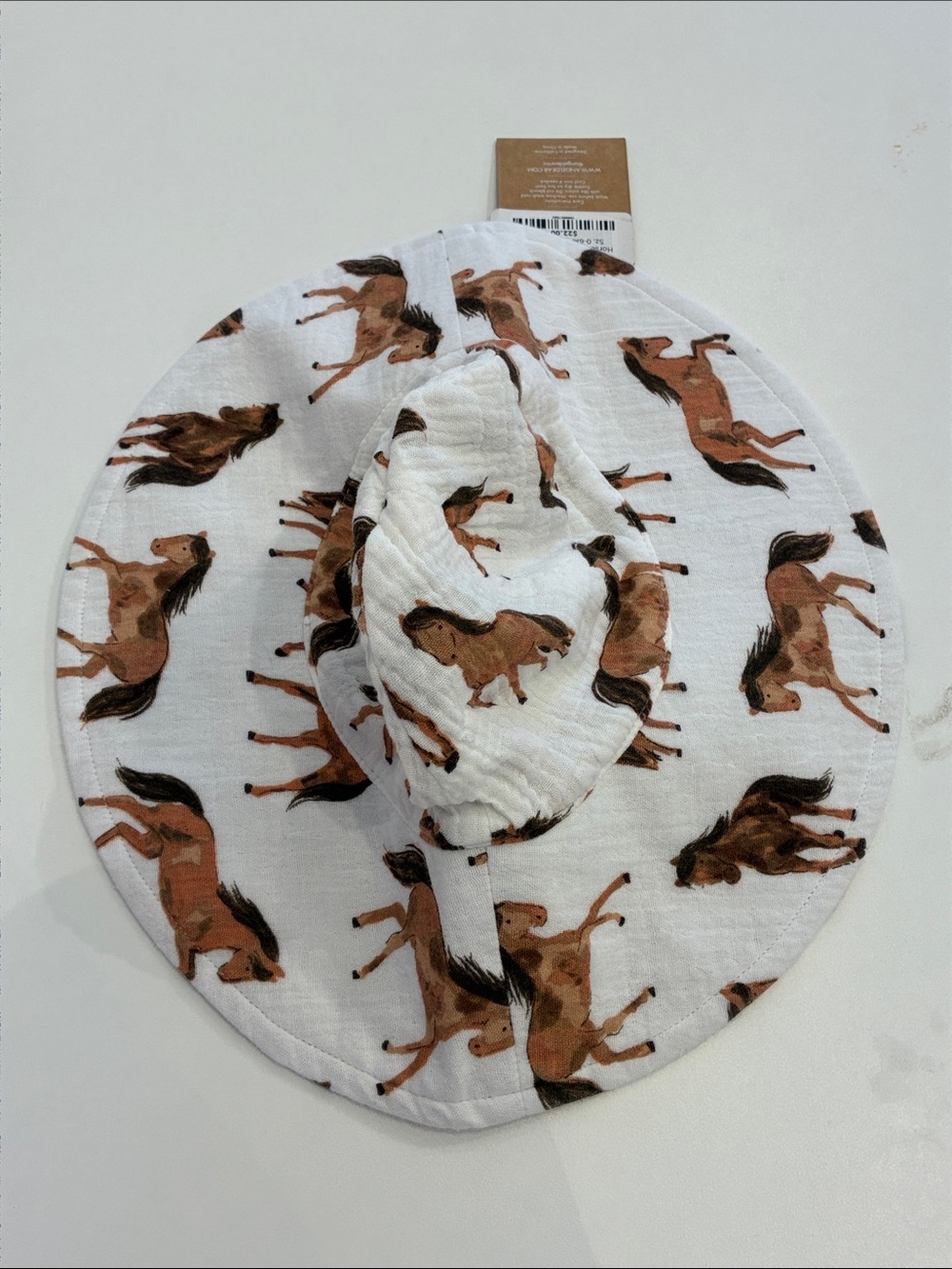Angel Dear White Hat Set with Brown Horse Print